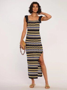 NWOT HEARTLOOM Bennet Chevron Wave Cotton Crochet Knit Maxi Tank Dress, Size S